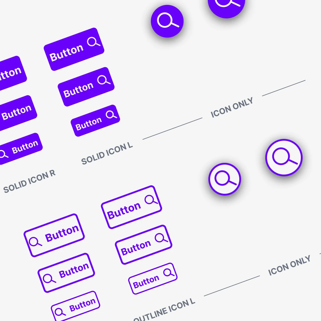 several component buttons at an angle on a white background